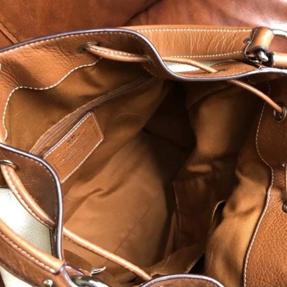 Coach Chalk & Saddle Mickie Leather Drawstring Bag - Picture 6 of 7